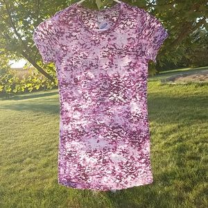 Kavio L tissue weight burn out splattered purple and white t-shirt
